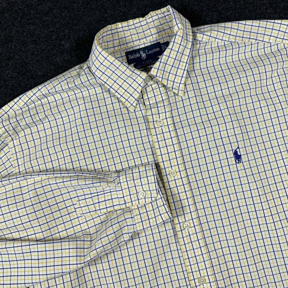 Ralph Lauren Blake‎ Shirt Mens Large Yellow Navy Blue Check Cotton Button Down L